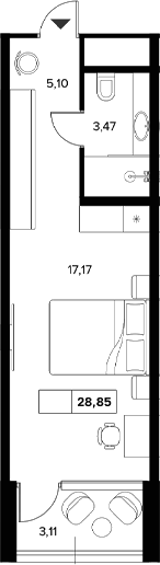 Планировка — Гостиничный комплекс Белые ночи, Студия, 26 м²