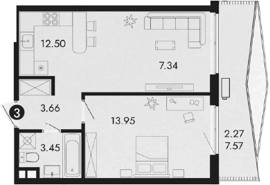 Планировка — Парковая Резиденция, 2-комн., 42 м²