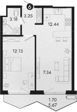 Планировка — Парковая Резиденция, 2-комн., 38 м²