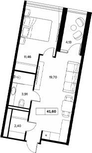 Планировка — Гостиничный комплекс Белые ночи, 1-комн., 37 м²
