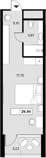 Планировка — Гостиничный комплекс Белые ночи, Студия, 27 м²