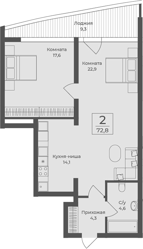 Планировка — Форос, 2-комн., 64 м²
