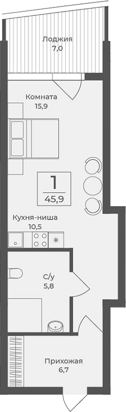 Планировка — Форос, Студия, 39 м²