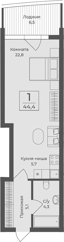 Планировка — Форос, Студия, 38 м²