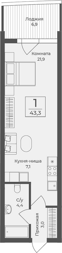 Планировка — Форос, Студия, 36 м²