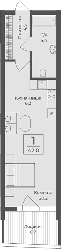 Планировка — Форос, Студия, 35 м²