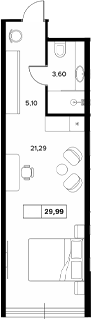 Планировка — Гостиничный комплекс Белые ночи, Студия, 30 м²