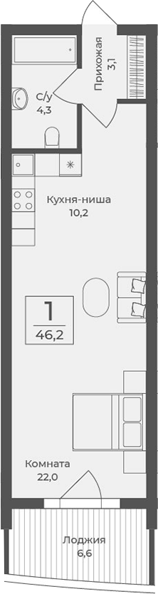 Планировка — Форос, Студия, 40 м²