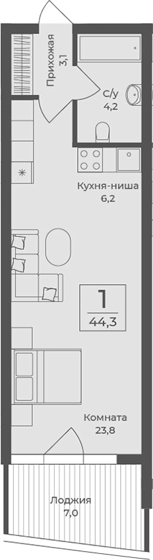 Планировка — Форос, Студия, 37 м²