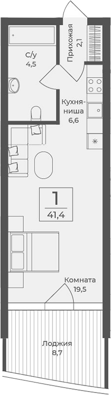 Планировка — Форос, Студия, 33 м²