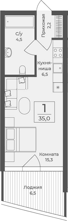 Планировка — Форос, Студия, 29 м²