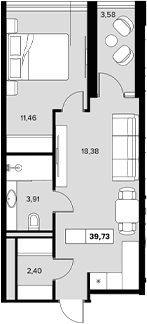 Планировка — Гостиничный комплекс Белые ночи, 1-комн., 36 м²