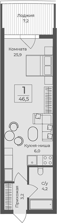Планировка — Форос, Студия, 39 м²