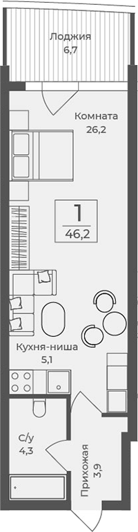 Планировка — Форос, Студия, 40 м²