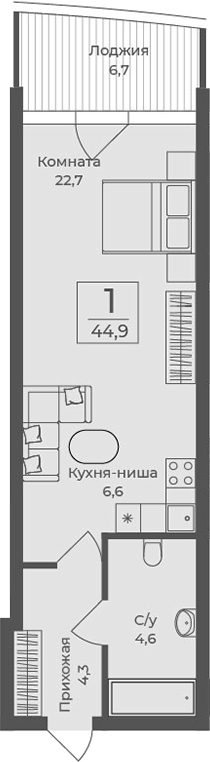 Планировка — Форос, Студия, 38 м²