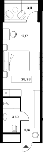 Планировка — Гостиничный комплекс Белые ночи, Студия, 26 м²