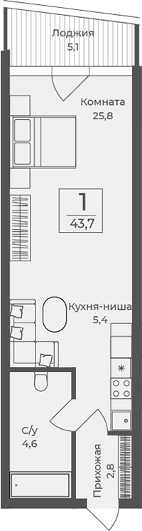 Планировка — Форос, Студия, 39 м²