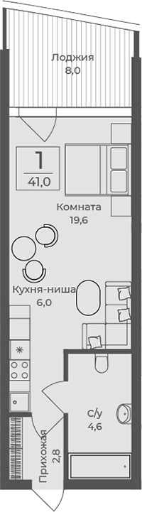 Планировка — Форос, Студия, 33 м²