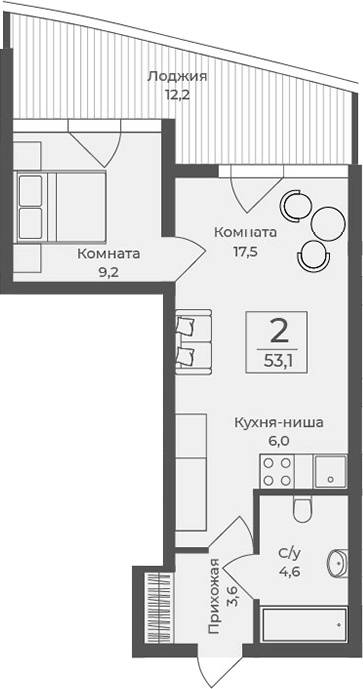Планировка — Форос, 1-комн., 41 м²