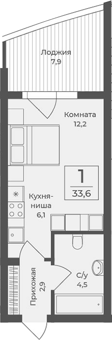 Планировка — Форос, Студия, 26 м²
