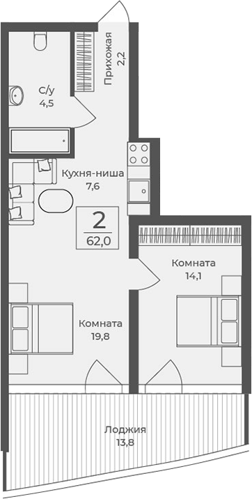 Планировка — Форос, 1-комн., 48 м²