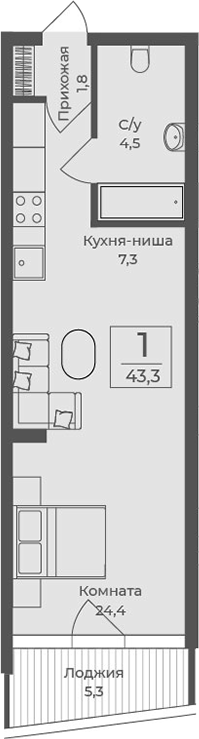 Планировка — Форос, Студия, 38 м²