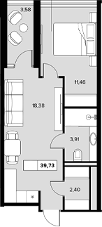 Планировка — Гостиничный комплекс Белые ночи, 1-комн., 36 м²