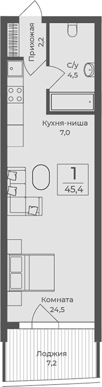 Планировка — Форос, Студия, 38 м²