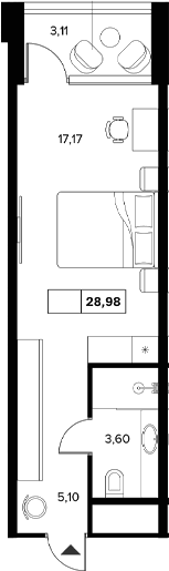 Планировка — Гостиничный комплекс Белые ночи, Студия, 26 м²