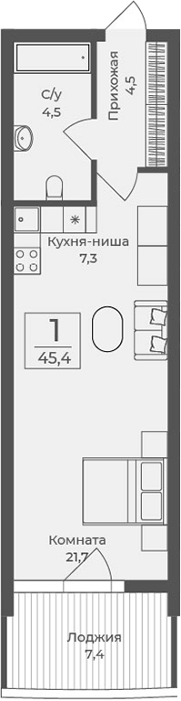 Планировка — Форос, Студия, 38 м²