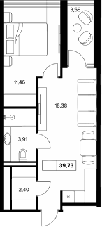 Планировка — Гостиничный комплекс Белые ночи, 1-комн., 36 м²