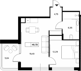 Планировка — Гостиничный комплекс Белые ночи, 1-комн., 43 м²