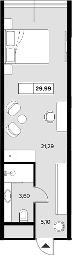 Планировка — Гостиничный комплекс Белые ночи, Студия, 30 м²