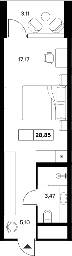 Планировка — Гостиничный комплекс Белые ночи, Студия, 26 м²