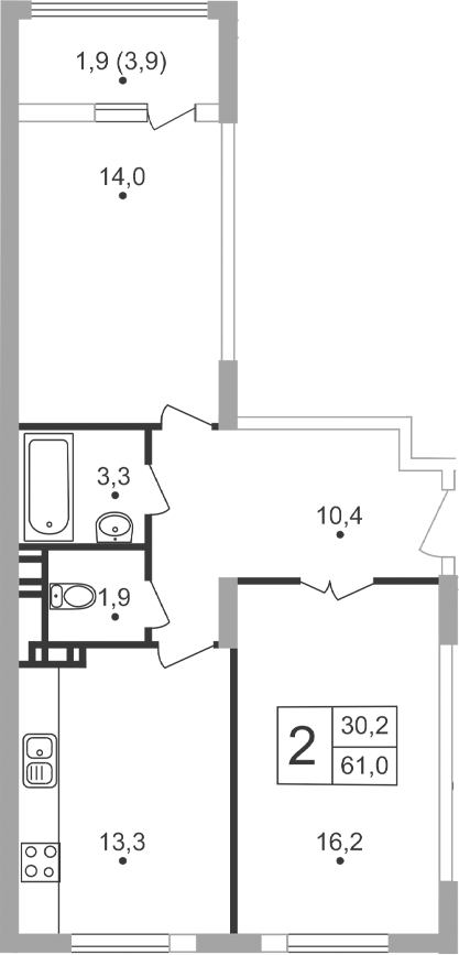 Планировка — Жигулина Роща, 2-комн., 59 м²