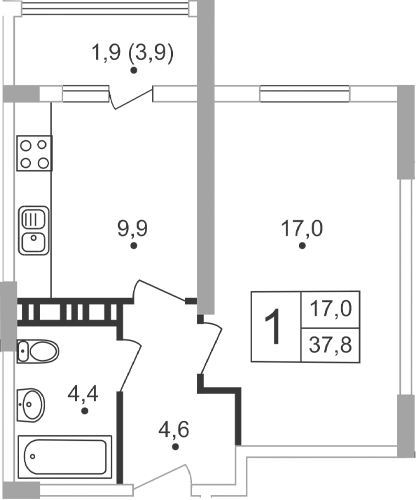 Планировка — Жигулина Роща, 2-комн., 36 м²