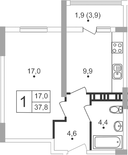 Планировка — Жигулина Роща, 2-комн., 36 м²