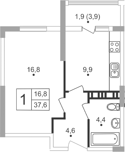 Планировка — Жигулина Роща, 2-комн., 36 м²