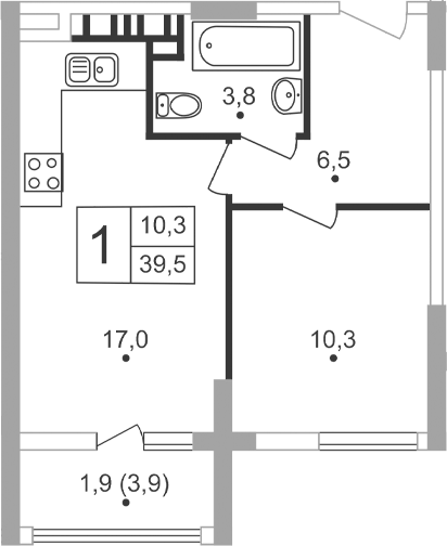 Планировка — Жигулина Роща, 2-комн., 38 м²