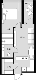 Планировка — Гостиничный комплекс Белые ночи, 1-комн., 36 м²