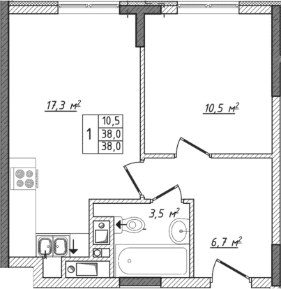 Планировка — Жигулина Роща, 2-комн., 38 м²