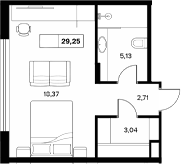 Планировка — Гостиничный комплекс Белые ночи, Студия, 29 м²