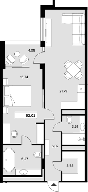 Планировка — Гостиничный комплекс Белые ночи, 1-комн., 58 м²