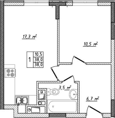 Планировка — Жигулина Роща, 2-комн., 38 м²