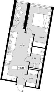 Планировка — Гостиничный комплекс Белые ночи, 1-комн., 37 м²