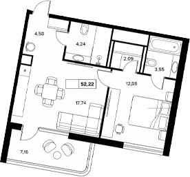 Планировка — Гостиничный комплекс Белые ночи, 1-комн., 45 м²