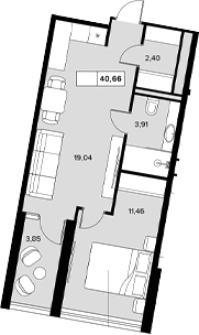 Планировка — Гостиничный комплекс Белые ночи, 1-комн., 37 м²
