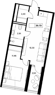 Планировка — Гостиничный комплекс Белые ночи, 1-комн., 36 м²