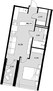 Планировка — Гостиничный комплекс Белые ночи, 1-комн., 36 м²