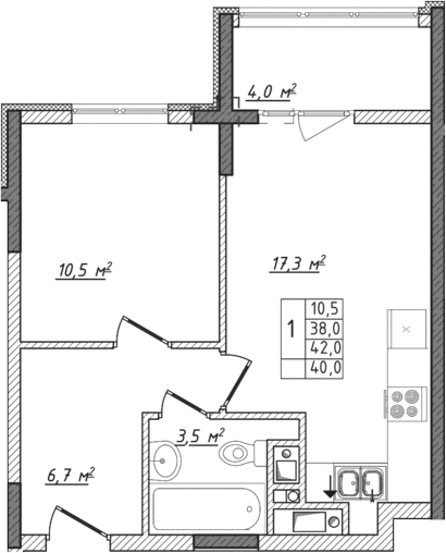 Планировка — Жигулина Роща, 2-комн., 38 м²